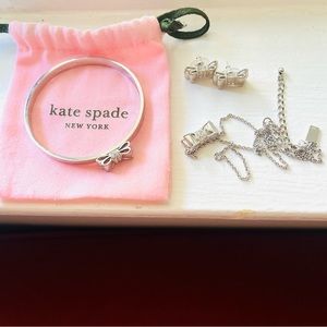 Kate Spade Bundle Necklace Bangle Bracelet Earrings Silver Bow Sparkle Jewelry
